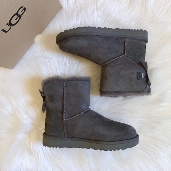 UGG Grey Mini Bailey Bow II Boots - Picture 2 of 6
